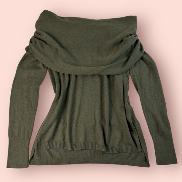 Off The Shoulder Knit Top Sweater Wool Blend Whimsigoth Women’s Small Army Green - Picture 1 of 5